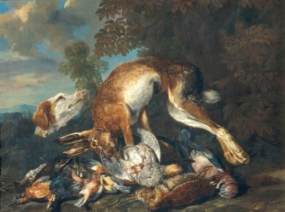 Wildbret und Jagdhund von Jan Fyt